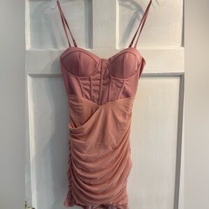 Haute Blush Pink Ruched Corset Bodycon Dress